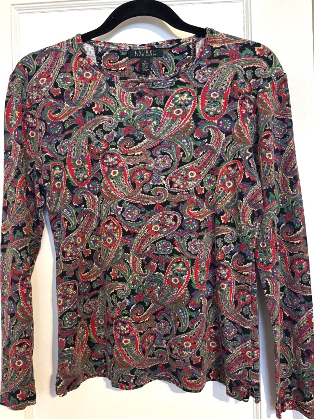 Paisley Print Long Sleeve Top Stretch Multicolor Size M Lauren Ralph Lauren